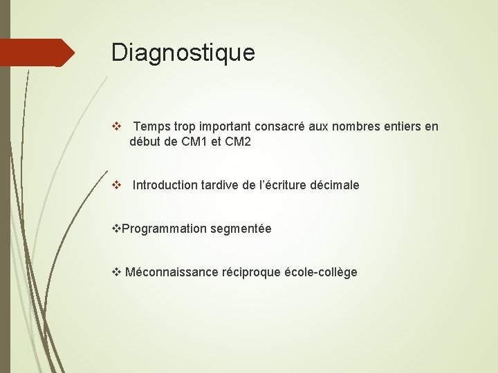 Diagnostique Temps trop important consacré aux nombres entiers en début de CM 1 et