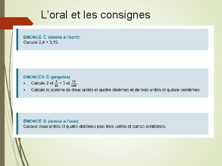 L’oral et les consignes 