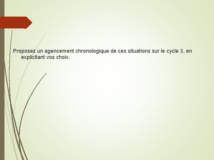 Proposez un agencement chronologique de ces situations sur le cycle 3, en explicitant vos