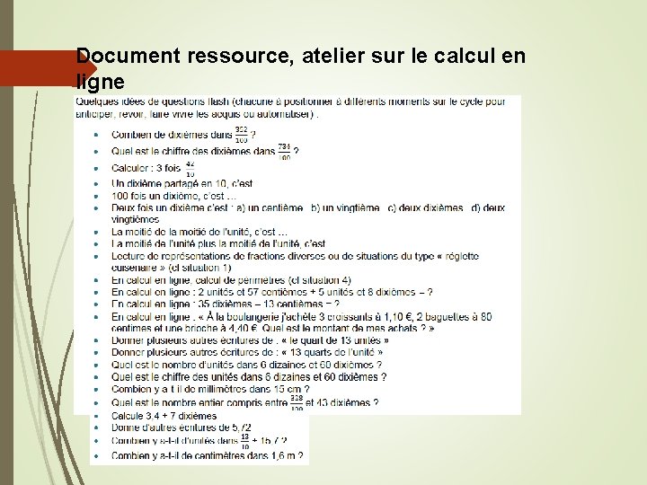 Document ressource, atelier sur le calcul en ligne 