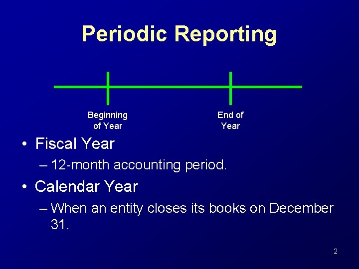 Periodic Reporting Beginning of Year End of Year • Fiscal Year – 12 -month