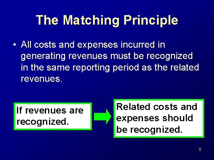 The Matching Principle • All costs and expenses incurred in generating revenues must be