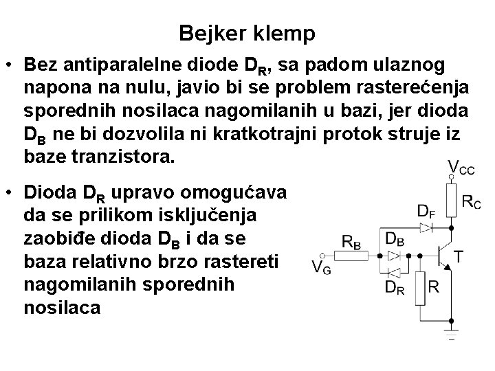 Bejker klemp • Bez antiparalelne diode DR, sa padom ulaznog napona na nulu, javio
