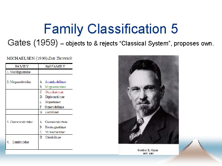 Family Classification 5 Gates (1959) – objects to & rejects “Classical System”, proposes own.