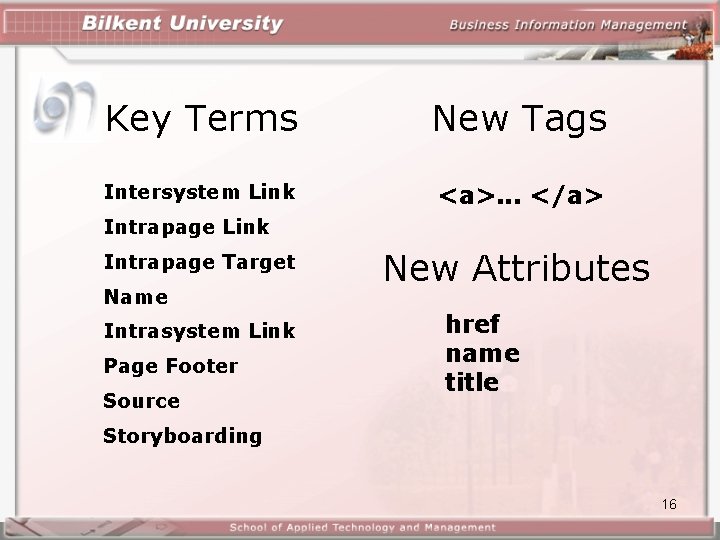 Key Terms New Tags Intersystem Link <a>. . . </a> Intrapage Link Intrapage Target Key Terms New Tags Intersystem Link <a>. . . </a> Intrapage Link Intrapage Target