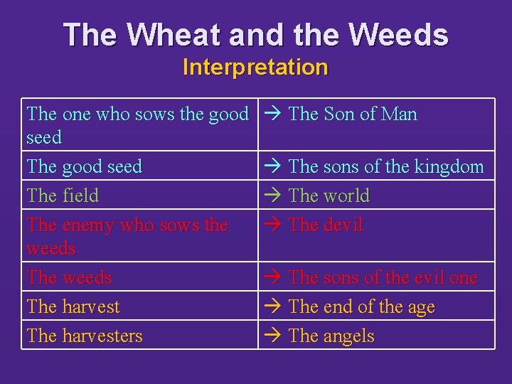 The Wheat and the Weeds Interpretation The one who sows the good seed The