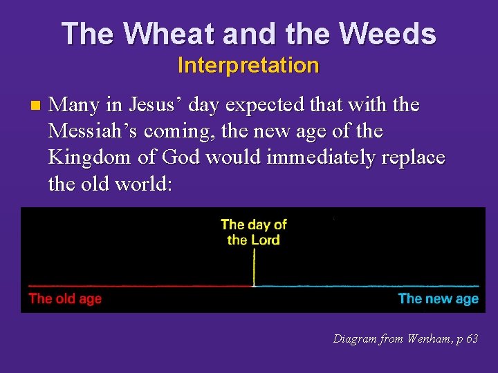 The Wheat and the Weeds Interpretation n Many in Jesus’ day expected that with