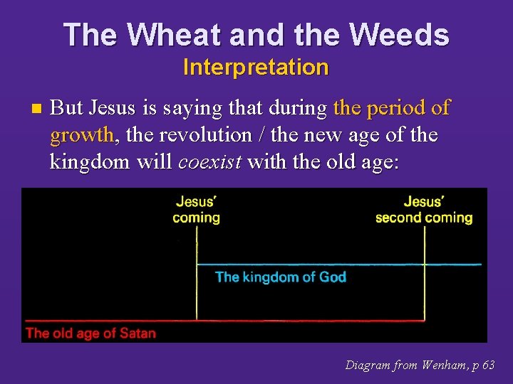 The Wheat and the Weeds Interpretation n But Jesus is saying that during the