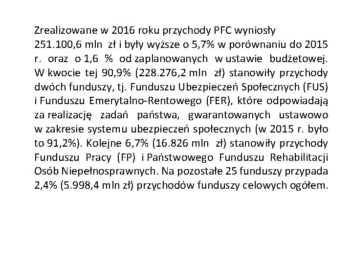 Zrealizowane w 2016 roku przychody PFC wyniosły 251. 100, 6 mln zł i były