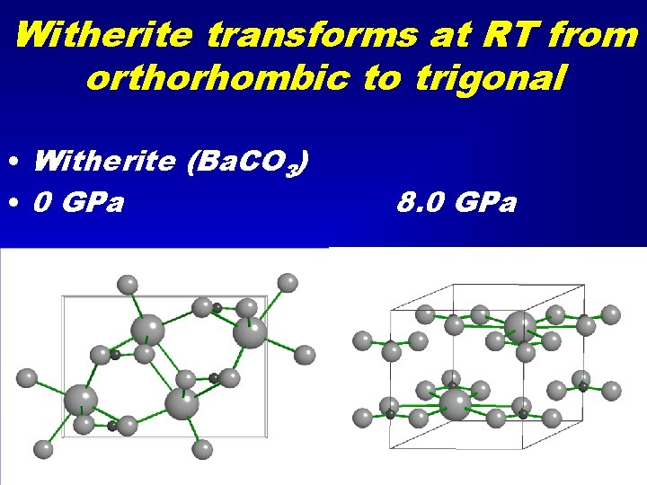 Witherite transforms at RT from orthorhombic to trigonal • Witherite (Ba. CO 3) •