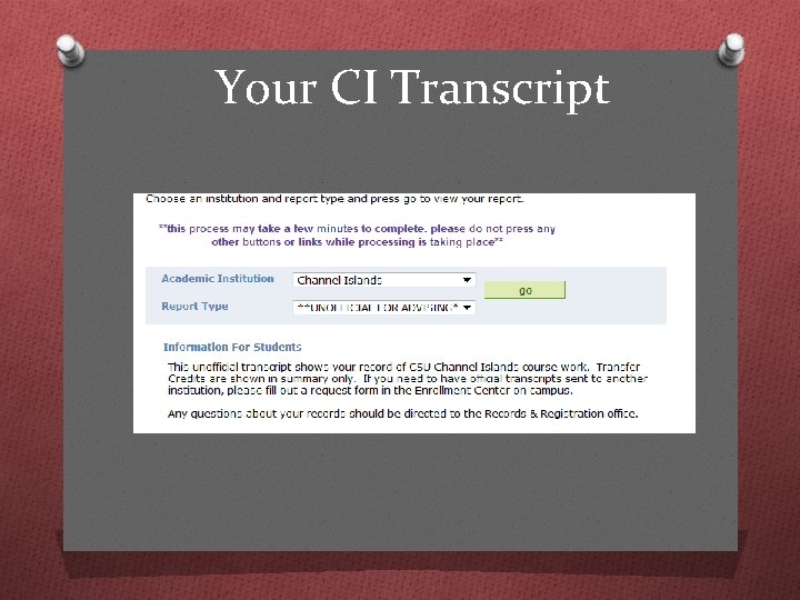 Your CI Transcript 