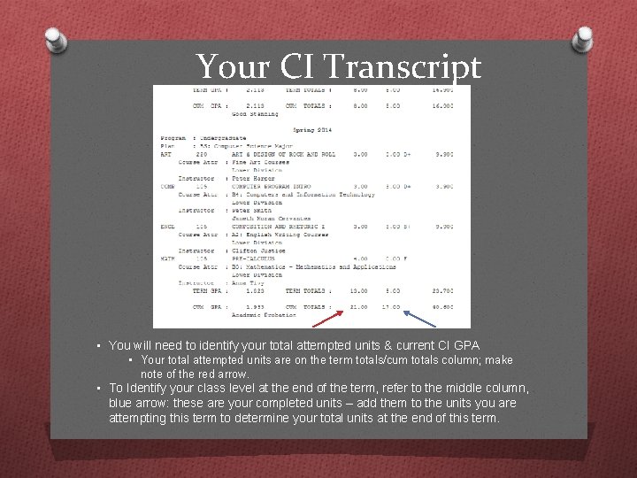 Your CI Transcript • You will need to identify your total attempted units &
