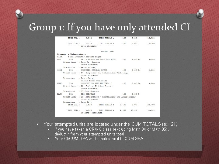 Group 1: If you have only attended CI • Your attempted units are located