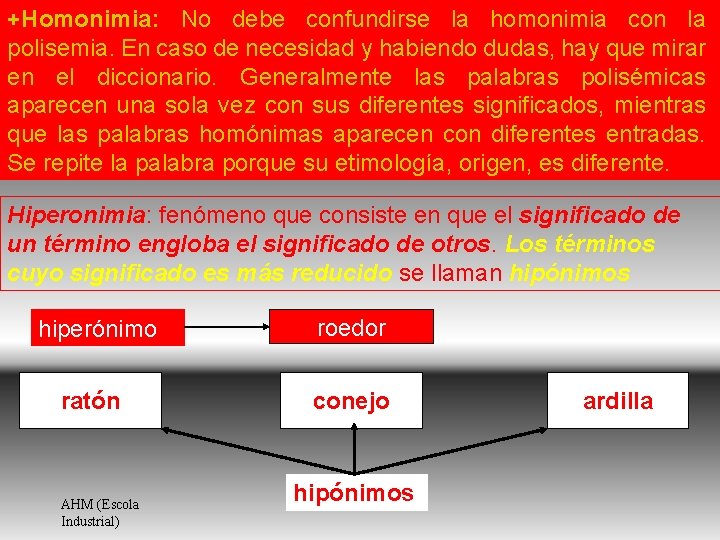 +Homonimia: No debe confundirse la homonimia con la polisemia. En caso de necesidad y