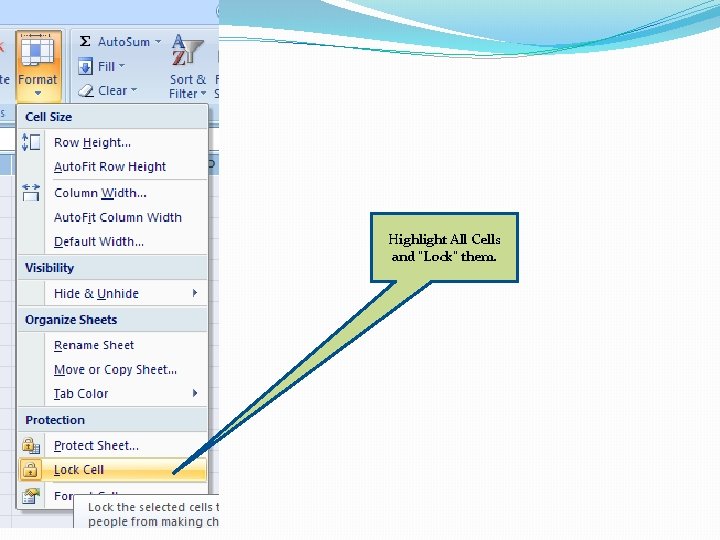 Highlight All Cells and “Lock” them. 