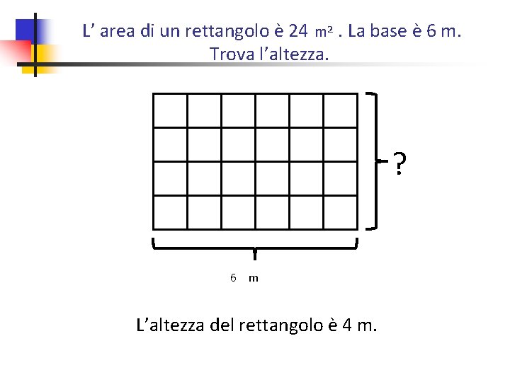 L’ area di un rettangolo è 24 m². La base è 6 m. Trova