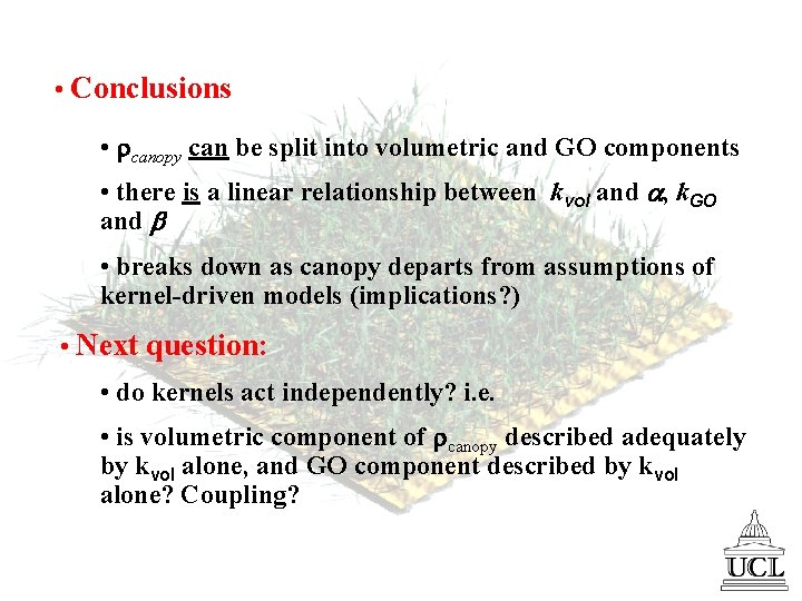  • Conclusions • canopy can be split into volumetric and GO components •