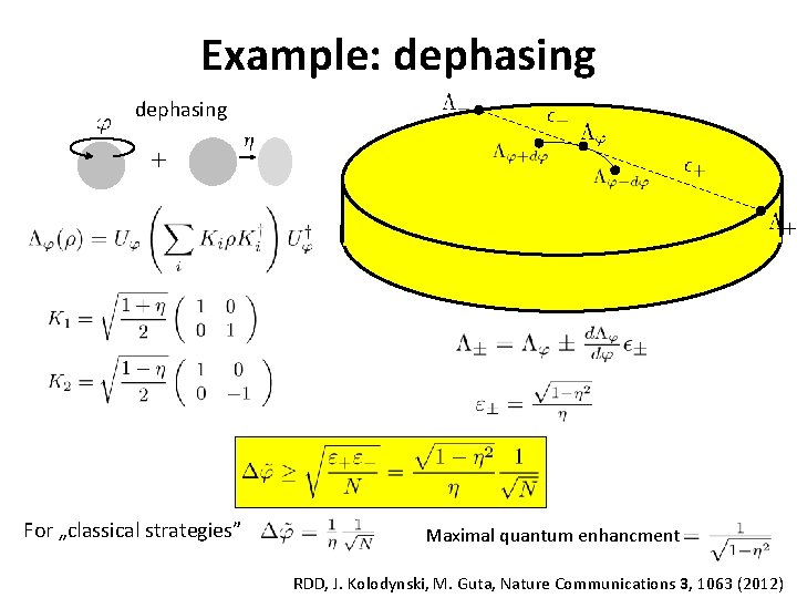 Example: dephasing For „classical strategies” Maximal quantum enhancment RDD, J. Kolodynski, M. Guta, Nature