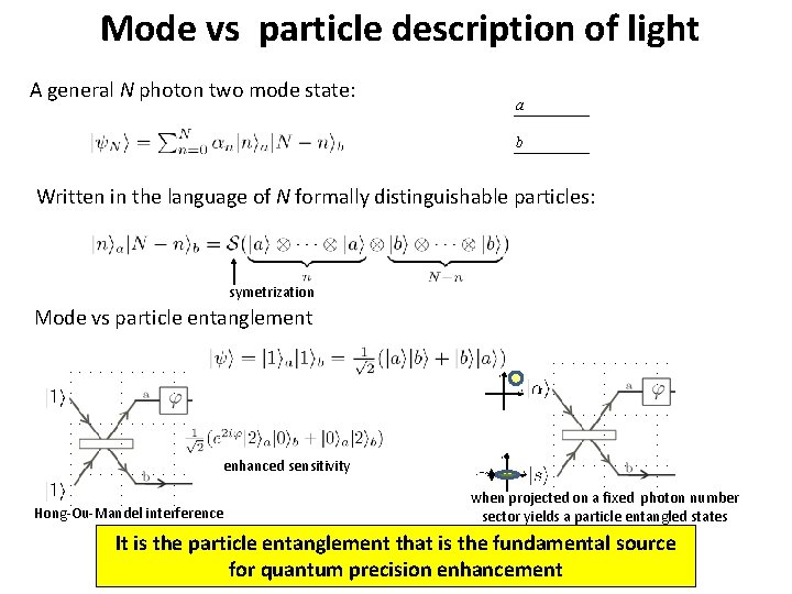 Mode vs particle description of light A general N photon two mode state: a