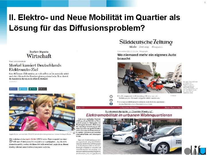 8 II. Elektro- und Neue Mobilität im Quartier als Lösung für das Diffusionsproblem? 