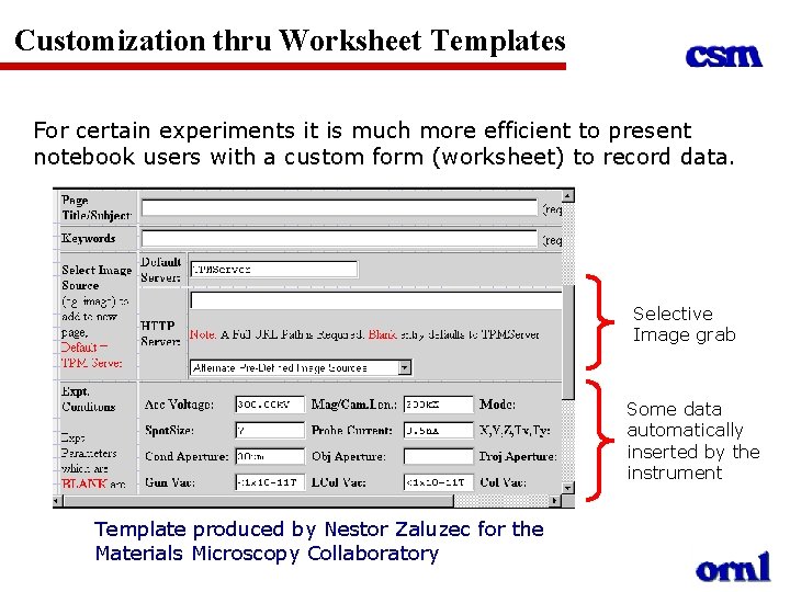 Customization thru Worksheet Templates For certain experiments it is much more efficient to present