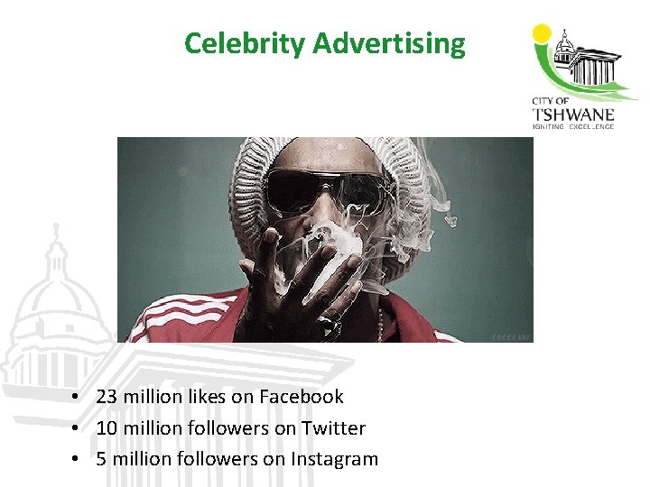 Celebrity Advertising • 23 million likes on Facebook • 10 million followers on Twitter