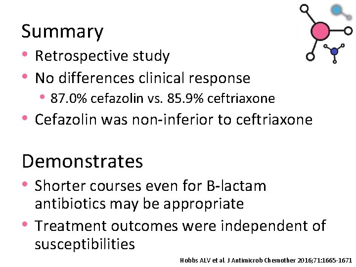 Summary • Retrospective study • No differences clinical response • 87. 0% cefazolin vs.