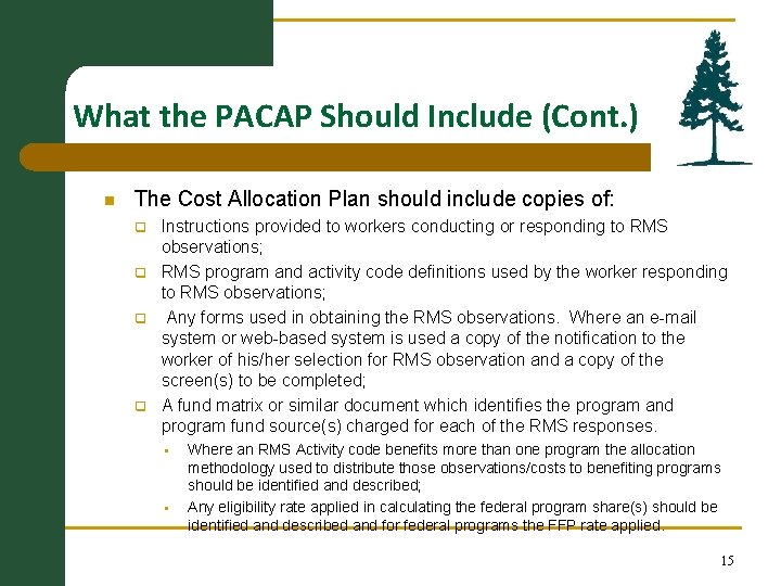  What the PACAP Should Include (Cont. ) n The Cost Allocation Plan should