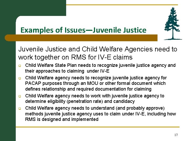 Examples of Issues—Juvenile Justice and Child Welfare Agencies need to work together on