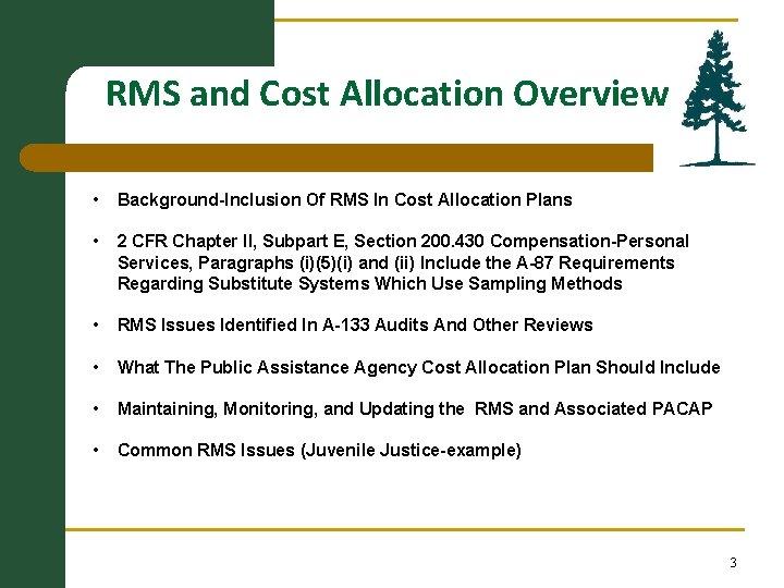 RMS and Cost Allocation Overview • Background-Inclusion Of RMS In Cost Allocation Plans •