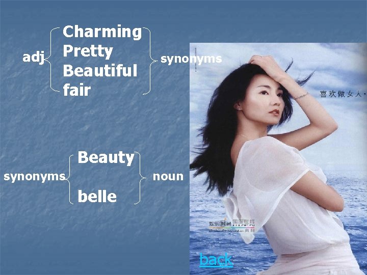 adj Charming Pretty Beautiful fair synonyms Beauty noun synonyms belle back 
