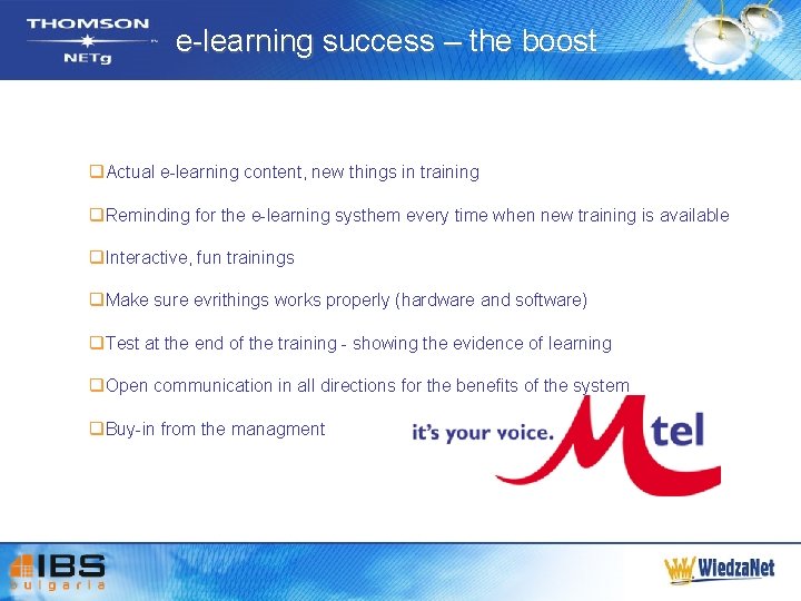 e-learning success – the boost q. Actual e-learning content, new things in training q.