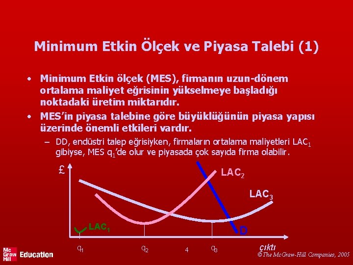 Minimum Etkin Ölçek ve Piyasa Talebi (1) • Minimum Etkin ölçek (MES), firmanın uzun-dönem