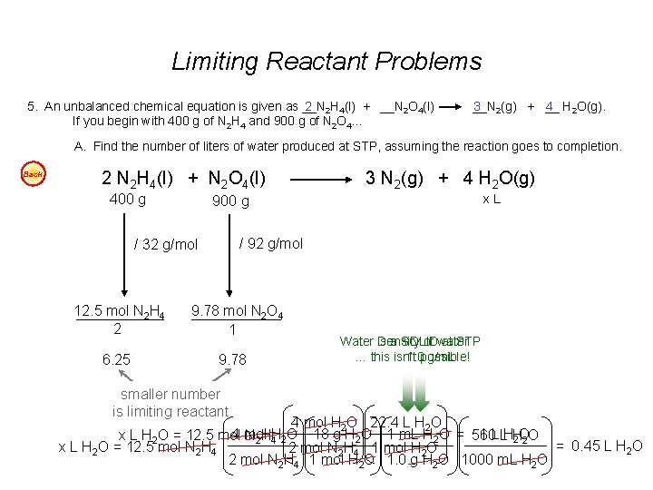 Limiting Reactant Problems 5. An unbalanced chemical equation is given as __N 2 2