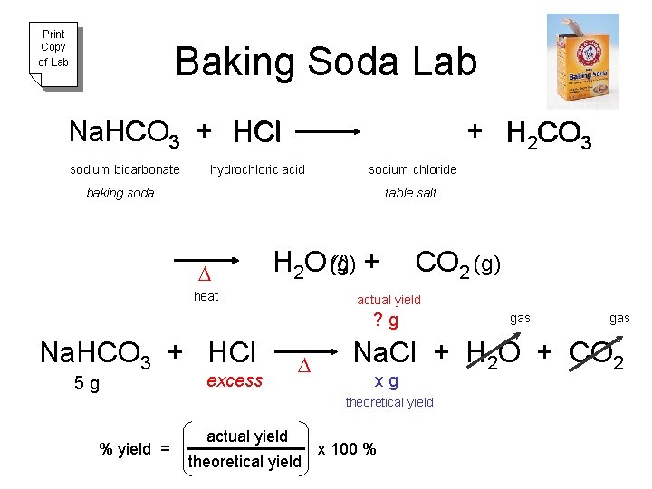 Print Copy of Lab Baking Soda Lab Na Na. HCO HCl HCO 3 +