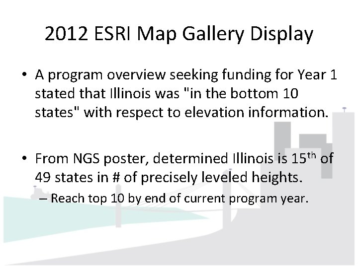 2012 ESRI Map Gallery Display • A program overview seeking funding for Year 1