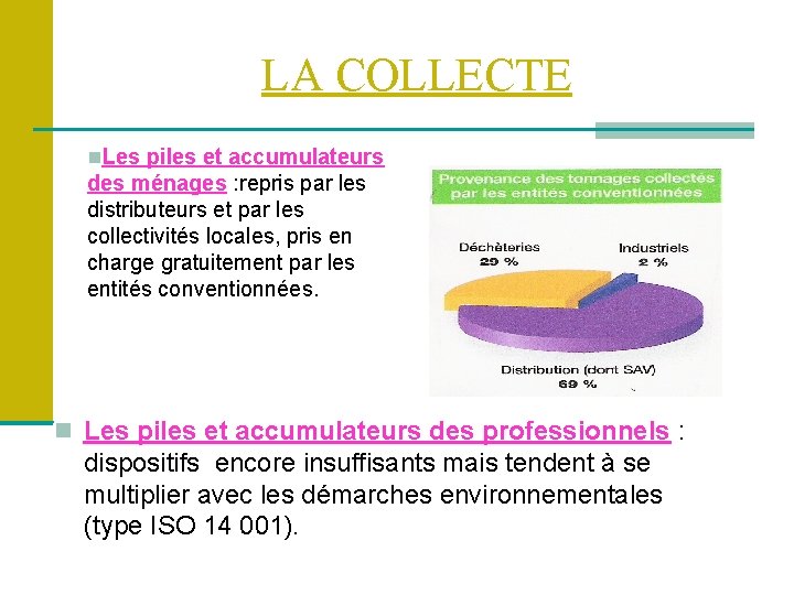 LA COLLECTE Les piles et accumulateurs des ménages : repris par les distributeurs et