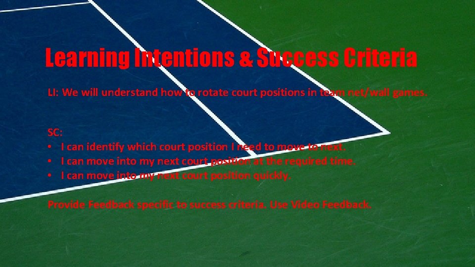 Learning Intentions & Success Criteria LI: We will understand how to rotate court positions