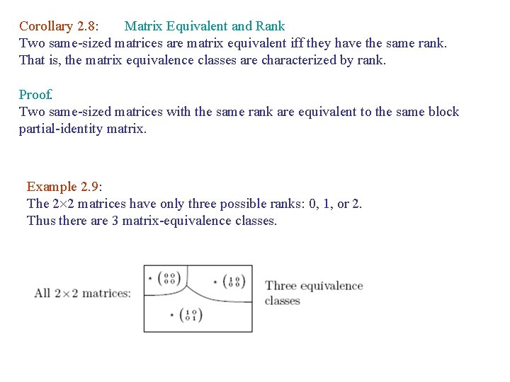Corollary 2. 8: Matrix Equivalent and Rank Two same-sized matrices are matrix equivalent iff