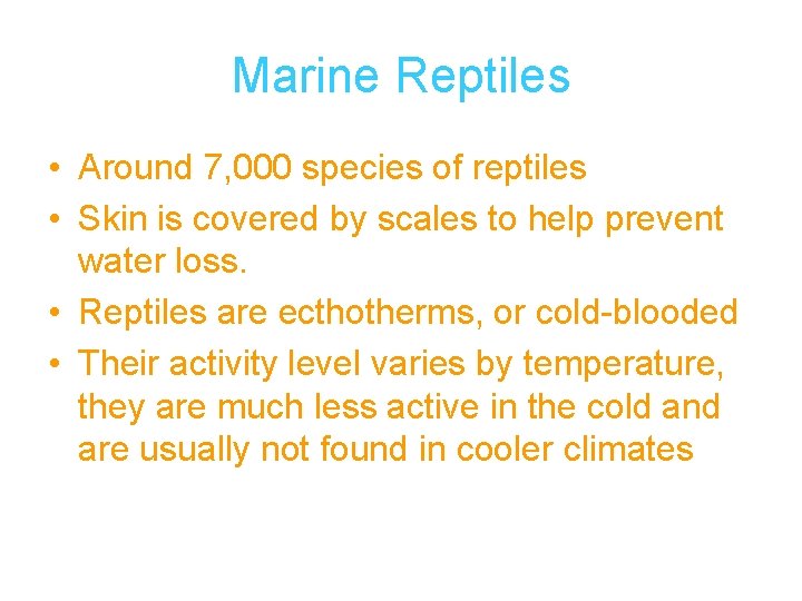 Marine Reptiles • Around 7, 000 species of reptiles • Skin is covered by
