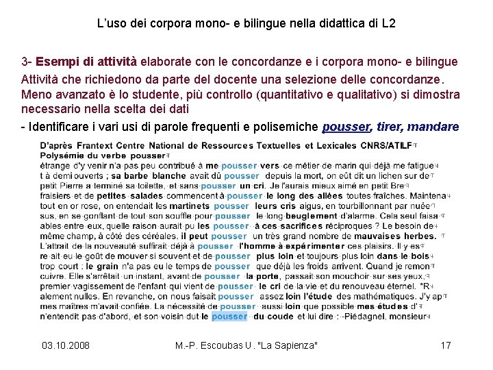 L’uso dei corpora mono- e bilingue nella didattica di L 2 3 - Esempi