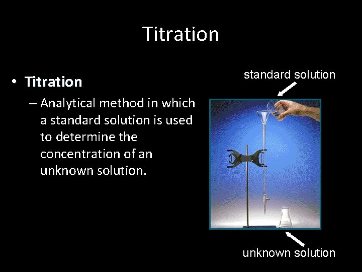 Titration • Titration standard solution – Analytical method in which a standard solution is