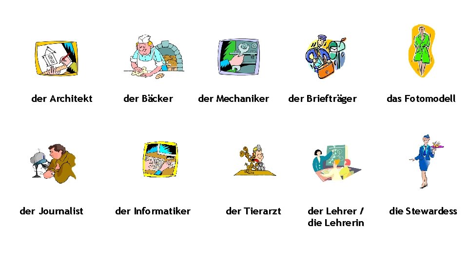 der Architekt der Journalist der Bäcker der Informatiker der Mechaniker der Tierarzt der Briefträger