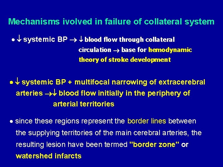 Mechanisms ivolved in failure of collateral systemic BP blood flow through collateral circulation base