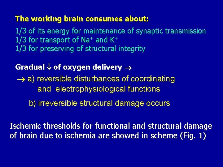 The working brain consumes about: 1/3 of its energy for maintenance of synaptic transmission