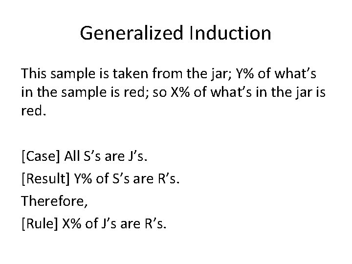 Generalized Induction This sample is taken from the jar; Y% of what’s in the