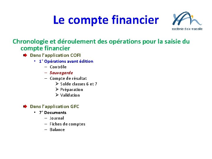 Le compte financier Chronologie et déroulement des opérations pour la saisie du compte financier