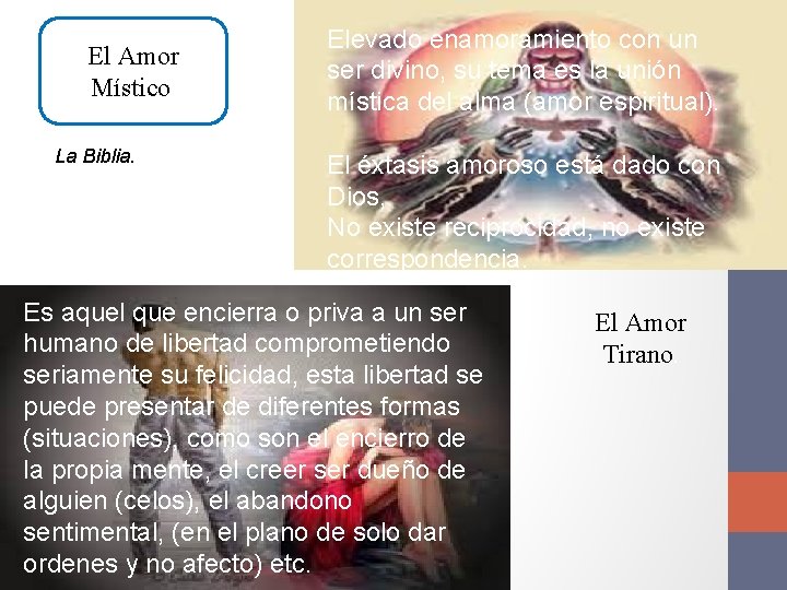 El Amor Místico. La Biblia. Elevado enamoramiento con un ser divino, su tema es
