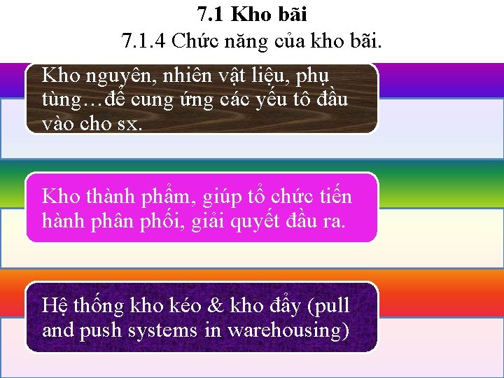 7. 1 Kho bãi 7. 1. 4 Chức năng của kho bãi. Kho nguyên,