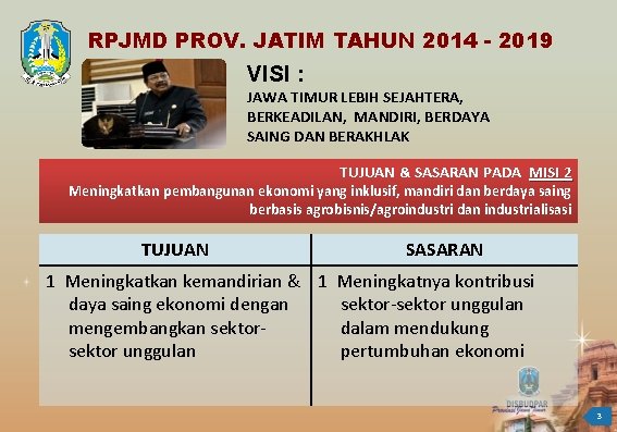 RPJMD PROV. JATIM TAHUN 2014 - 2019 VISI : JAWA TIMUR LEBIH SEJAHTERA, BERKEADILAN,